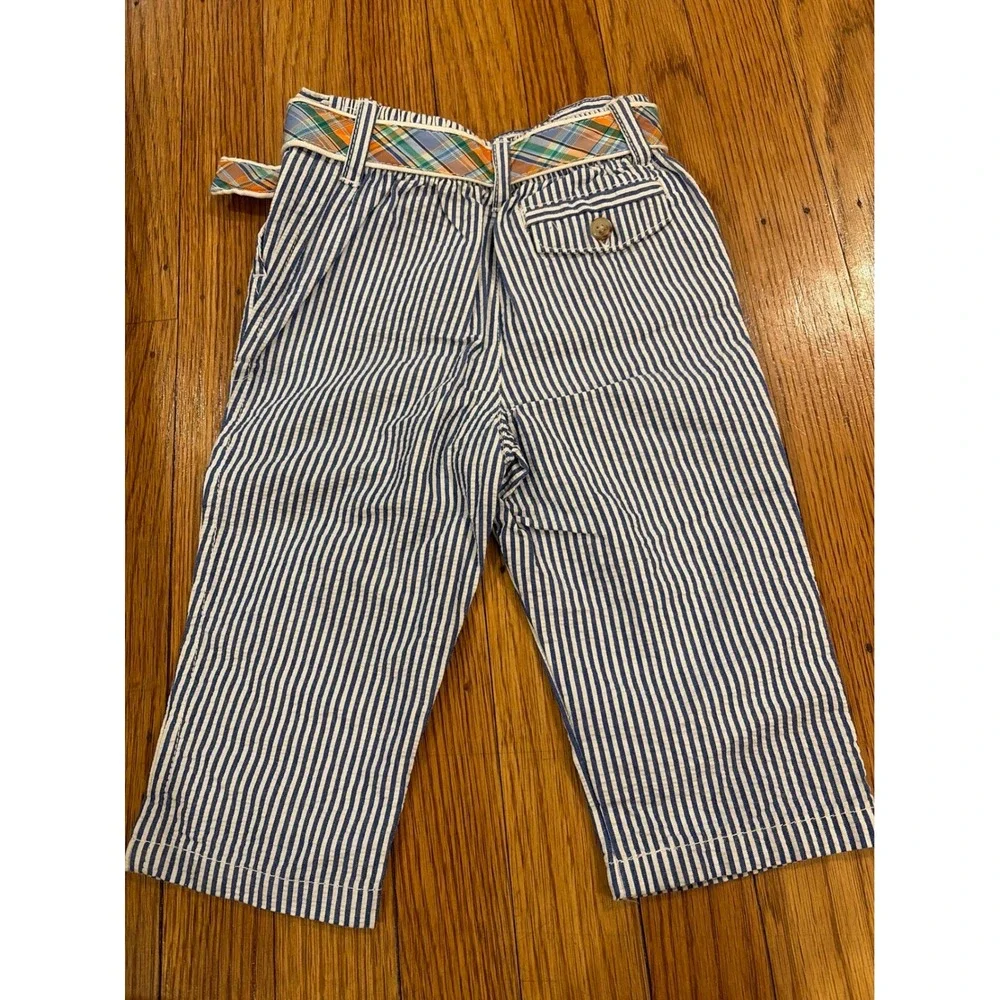 Ralph Lauren Baby Boys Blue White Seersucker Pants Plaid Belt 9M  Trousers